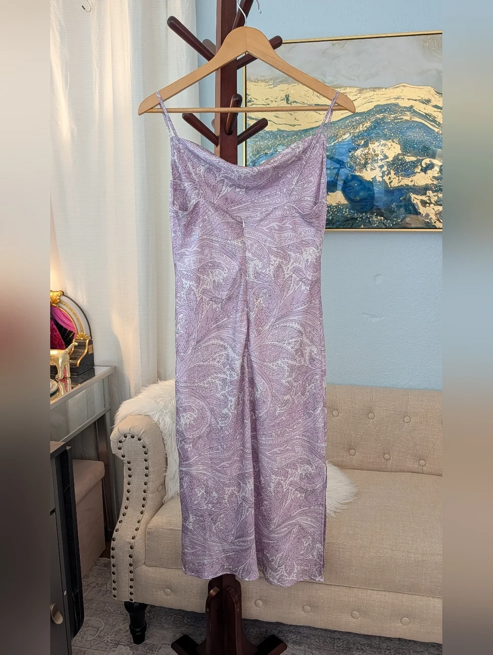 MOTF Satin Paisley Print Midi Dress Woman's M - Picture 4 of 13